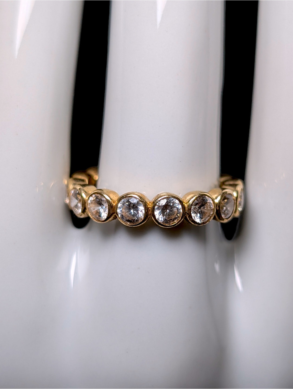 Vintage Designer 14kt Solid Yellow Gold Simulated White Diamond Eternity Band